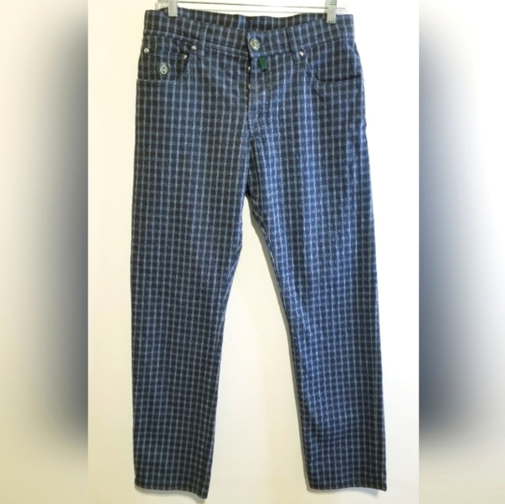 Luigi Borrelli Napoli Luxury Vintage Plaid Checker Buttonfly Pants Made in Italy